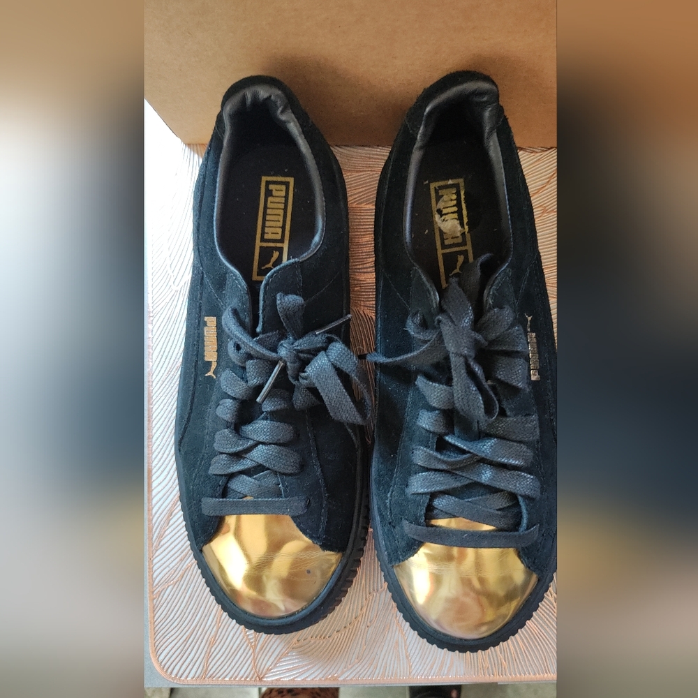 Puma Black Sneakers with Gold Toe Cap